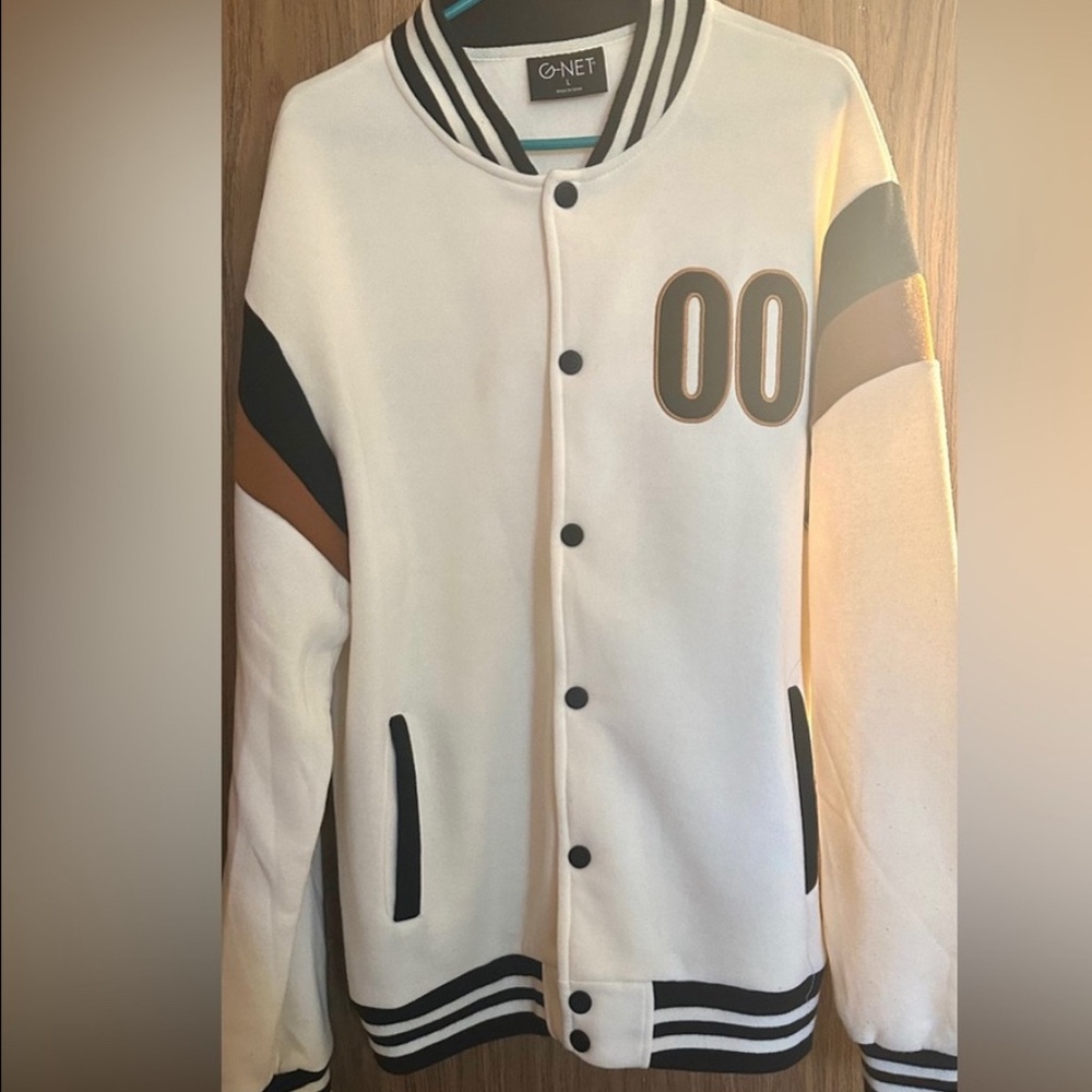 G-NET White and Black Varsity Jacket